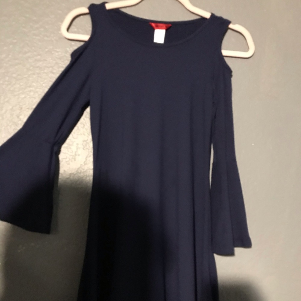 Navy blue off the shoulder midi dress